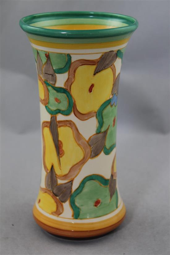A Clarice Cliff green Chintz pattern waisted cylindrical vase, 21cm